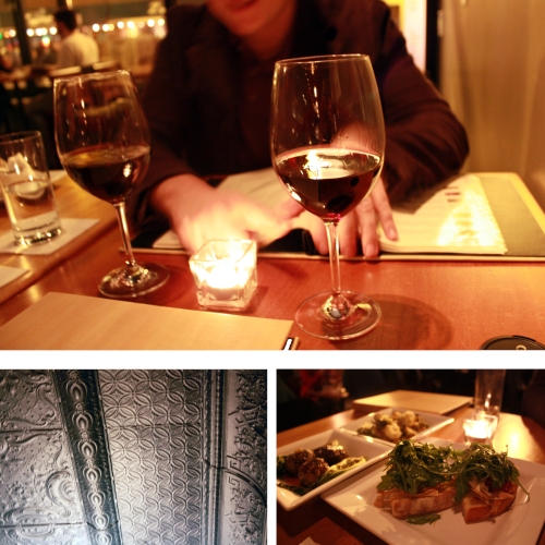 Wine, small plates, and a pretty tin ceiling.
